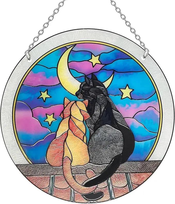 Cat Sun Catcher Stained Glass, 6 * 6inches Suncatcher for Window, Cat and Dog Patterns Sun Catcher Glass,Cat Mom Gifts by GreenHaven Gardens