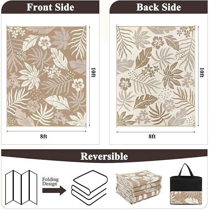 Pauwer Waterproof Outdoor Rug 8x10, Reversible Plastic Straw Patio Camping Rug, Indoor Outdoor RV Mat Carpet for Deck, Camper, Porch, Balcony, Backyard, Picnic, Floral Brown by GreenHaven Gardens