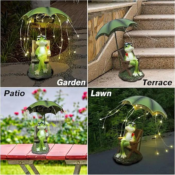 Solar Garden Frog Decor Statue Fairy Garden Accessories Outdoor Figurine LED Lights Art Housewarming Gift for Patio,Yard,Lawn Ornament Women Gardening Decoration Gifts by GreenHaven Gardens