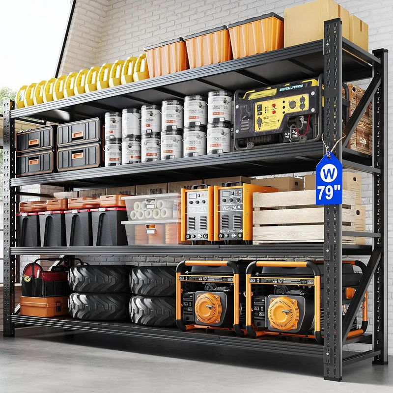 Yizosh 79" W Metal Garage Storage Shelves,7000LBS Heavy Duty 4-Shelf Adjustable Steel Organization Shelving,Utility Rack Shelf,79" W x 24" D x 79" H for Basement,Warehouse,Industrial by GreenHaven Gardens