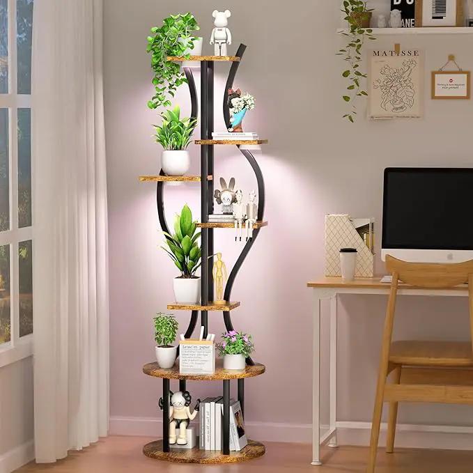Plant Stand Indoor with Grow Lights, 7 Tier Tall Metal Plant Shelf for Multiple Plants, 55″ Lighted Plants Shelves Corner Flower Holder, Vase Shape Plant Display Rack for Home Living Room Patio by GreenHaven Gardens