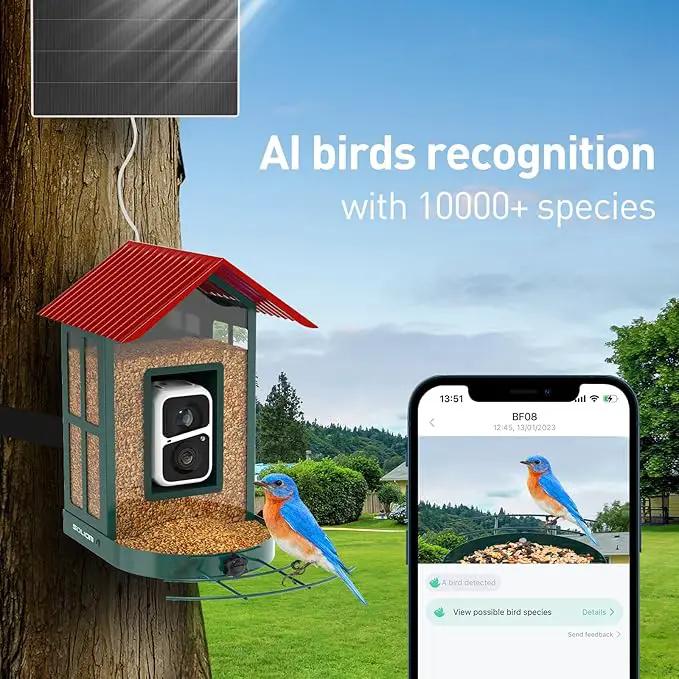 SOLIOM Solar Bird Feeder with Camera for Outdoors - AI Smart Birdhouse, 2K Live View & Instant Alerts, Squirrel Proof - Perfect Bird Watching Gift (Red) by GreenHaven Gardens