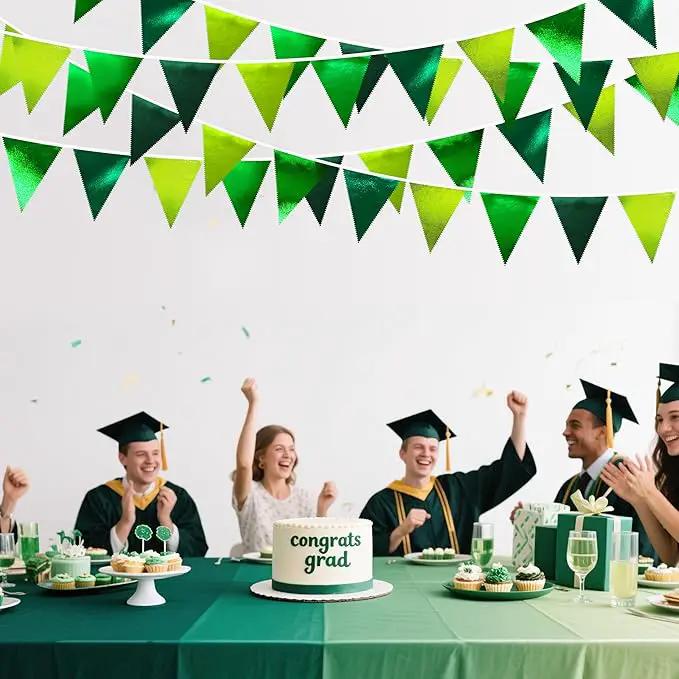 Gradient Green Party Decorations Metallic Fabric Ombre Green Triangle Pennant Banner Flag Bunting for Graduation Birthday Retirement Wedding Bachelorette Spring Summer St Patrick's Day Party Supplies by GreenHaven Gardens