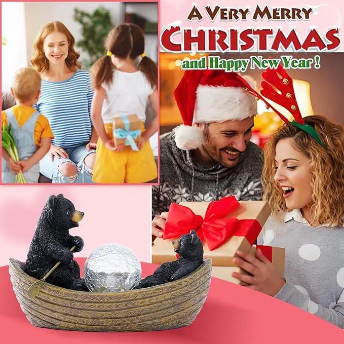 Solar Bears Boating Statues with Cracked Glass LED Lights – Funny Resin Bear Decor Garden Decorations for Patio,Balcony,Yard,Birthday Gifts for Women Mom by GreenHaven Gardens