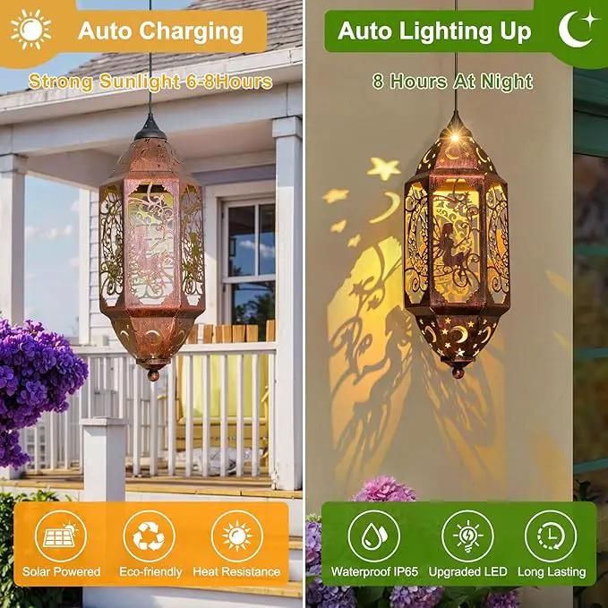 Go2garden 12.4" Outdoor Solar Lanterns Waterproof Garden Gifts Women, Moon Fairy Statue Solar Haning Lights for Patio, Yard Decorations, Mothers Day Gifts for Mom, Grandma(2Pack, Red Copper) by GreenHaven Gardens