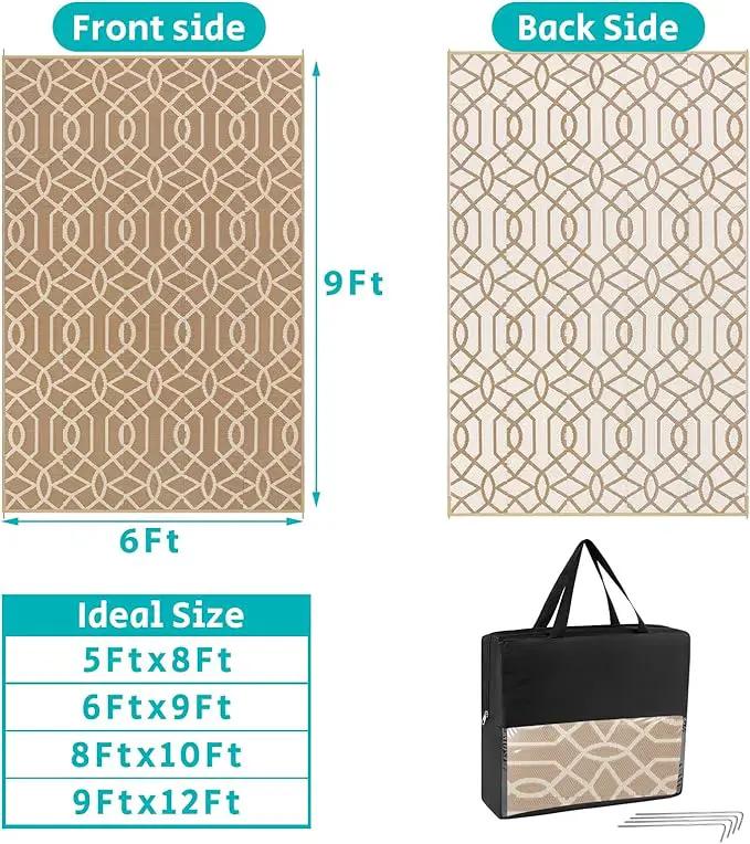 HEBE Outdoor Rug Waterproof 6x9, Reversible Plastic Straw Rug RV Camping Rug, Indoor Outdoor Patio Mat Clearance, Outside Carpet for Porch,Deck,Camper,Balcony,Backyard,Picnic by GreenHaven Gardens