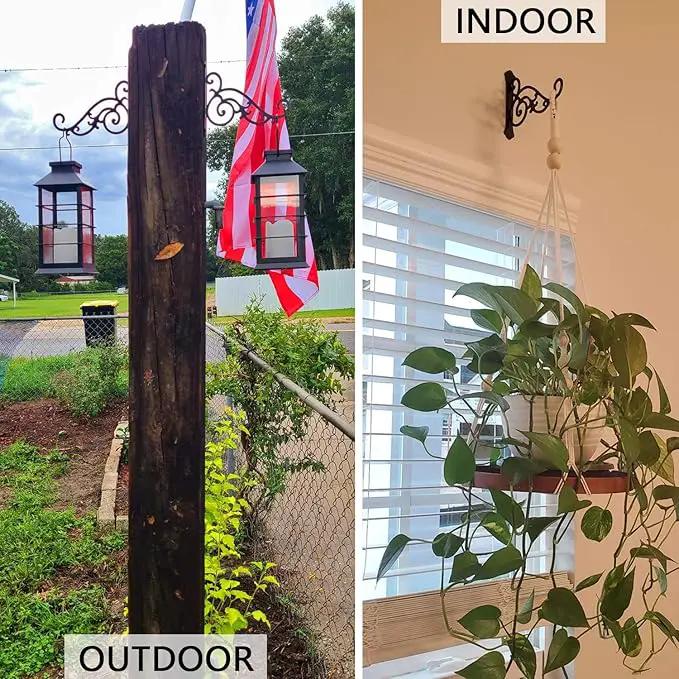 2 Pieces 8-Inch Outdoor Decorative Iron Wall Hooks for Hanging Lanterns Indoor Plants Hummingbird Feeders, Black by GreenHaven Gardens