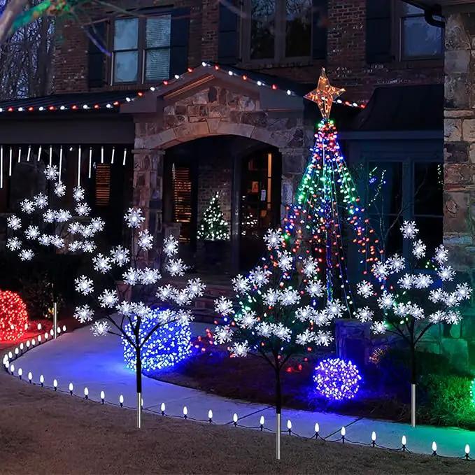 4-Pack 80LED Solar Snowflake Stake Lights - 8 Modes, Waterproof Outdoor Christmas Decorations for Garden, Yard, Pathway, Walkway by GreenHaven Gardens