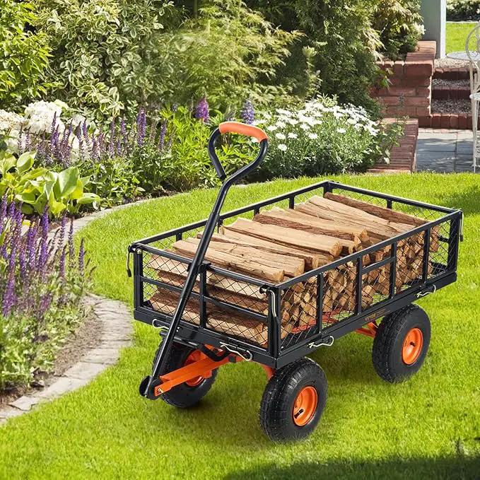 VEVOR 880lbs Steel Garden Dump Cart Utility Wagon, Heavy Duty Yard Dump Wagon Cart with Removable Sides, Pullable Handle, Utility Liner, 10in All Terrain Wheels by GreenHaven Gardens