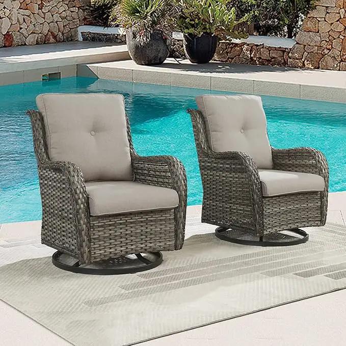 Outdoor Patio Swivel Rocker Chairs - Single Wicker Rattan Patio Swivel Rocking Chair with High Back,Deep Seating and Comfort Cushions for Deck Porch Garden,Mixed Grey/Grey by GreenHaven Gardens