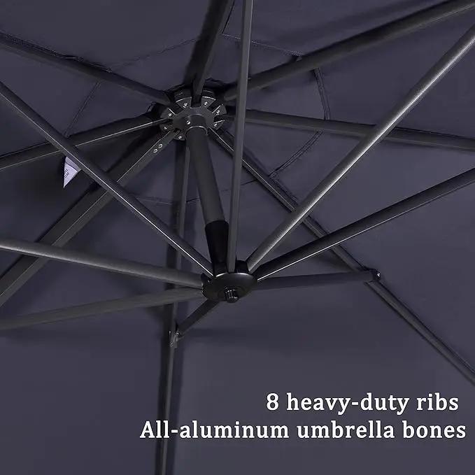 PURPLE LEAF 11 Feet Patio Umbrella with Base Outdoor Cantilever Round Umbrella Aluminum Offset Umbrella with 360-degree Rotation for Garden Deck Pool Patio, Grey by GreenHaven Gardens