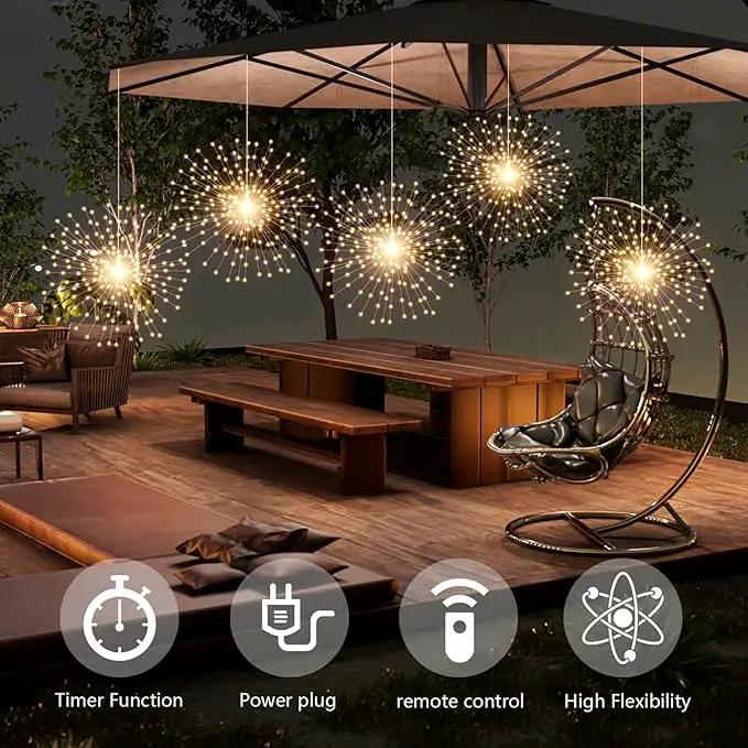 5 Pcs 1000 LED Plug-in Starburst Sphere Lights, Firework 8 Modes Dimmable Remote Control Waterproof Hanging Fairy, Copper Wire for Patio Party Tent Christmas (Warm White) by GreenHaven Gardens