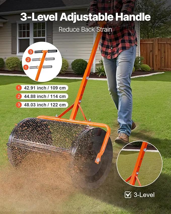 VEVOR Compost Spreader, 24 in Wide Peat Moss Spreader with T Shaped Handle, 3 Heights Adjustable, Powder-Coated Steel Garden Peat Moss Roller, Heavy Duty Grass Seed Spreaders for Planting Seeding by GreenHaven Gardens