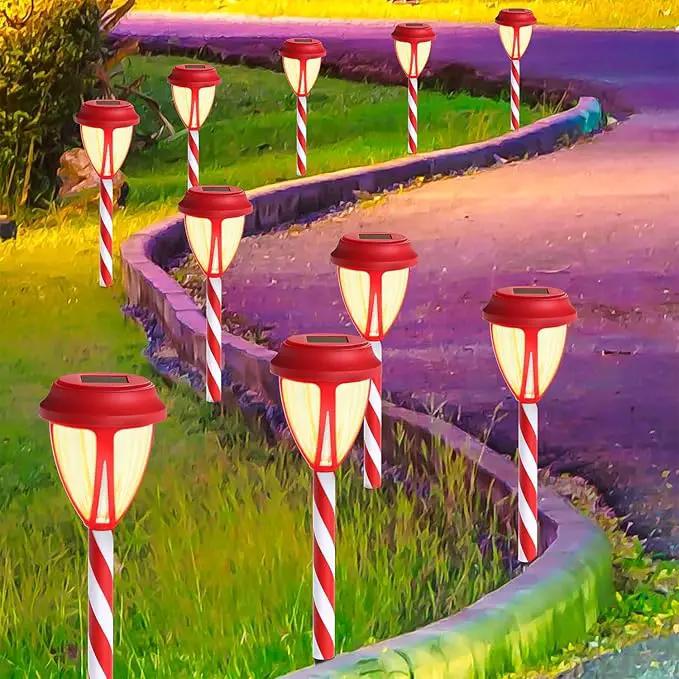 Dynaming 10Pack Solar Christmas Garden Lights, Outdoor Solar Powered Solar Candy Cane Pathway Markers, Waterproof & Auto On/Off Xmas Decorative Lights for Patio Yard Walkway Driveway Decor, Warm White by GreenHaven Gardens