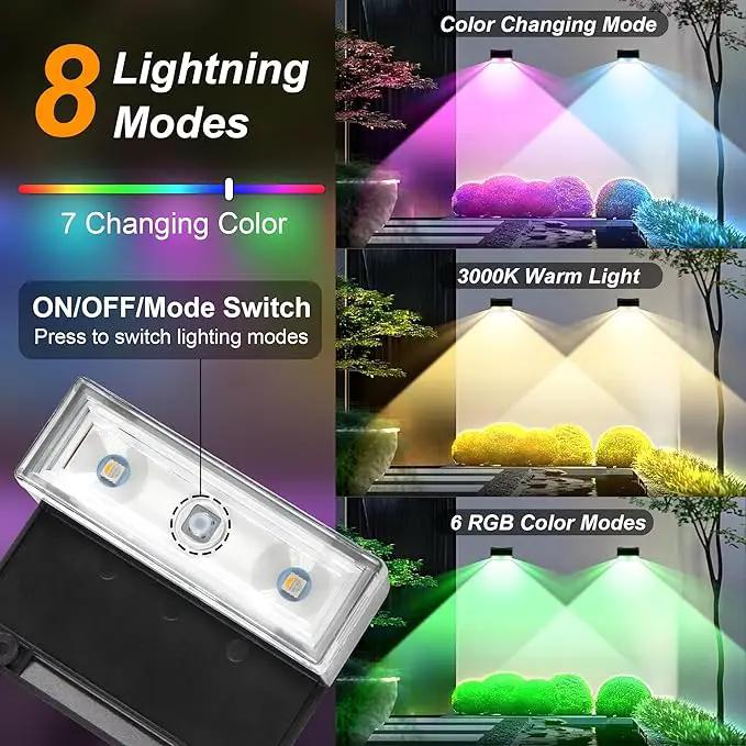 Ellasay Solar Fence Lights Outdoor: IP65 Waterproof RGB Solar Powered with 8 Lighting Modes - Wall Decor for Garden Deck Patio Backyard Balcony 6 Pack by GreenHaven Gardens