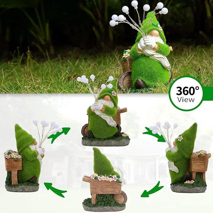 mopha Garden Gnomes Statues Outdoor Decor, Funny Solar Powered Fairy Firefly Lights Lawn Ornaments, Resin Figurines Outside Decoration Clearance Gardening Gift by GreenHaven Gardens