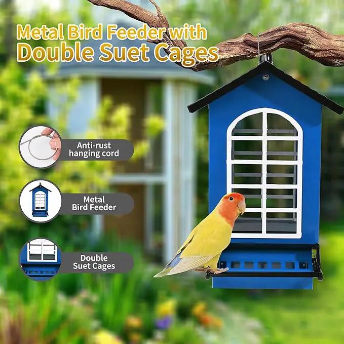 Bird Feeder Squirrel Proof Metal Hanging for Outdoor Wild Bird Seed, 5LBS with Bilateral Weight-Activated Perches, Heavy Duty Bird Feeders for Outside Wild Bird - Blue by GreenHaven Gardens
