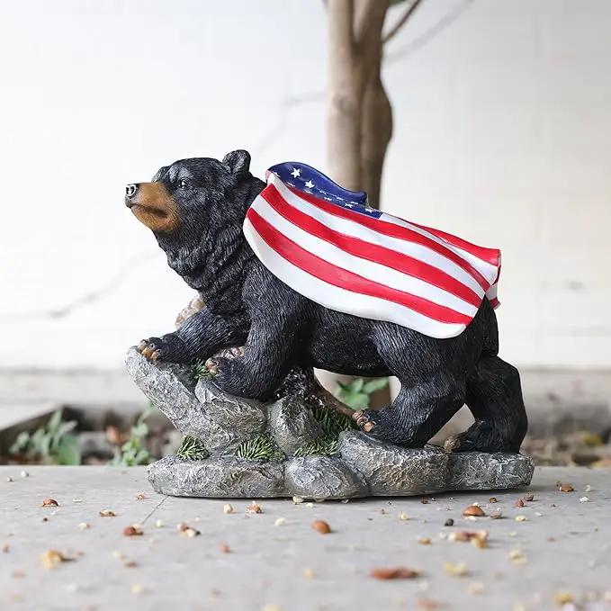 Garden Statue Bear,Solar American Flag Bear Ourdoor Statue,Garden Decor Bears Solar Light,Resin Figurine Lights,Outdoor Decor for Patio,Porch,Balcony,Yard,Lawn by GreenHaven Gardens