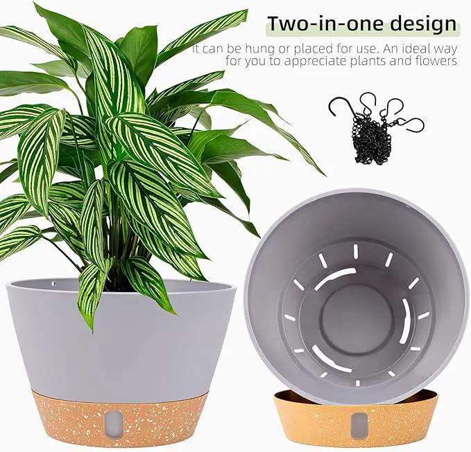 QCQHDU 2 Pack Hanging Planters for Indoor Outdoor Plants, 10 Inch Hanging Baskets Flower Pots with Reservoir Tray & Visible Water-Level by GreenHaven Gardens