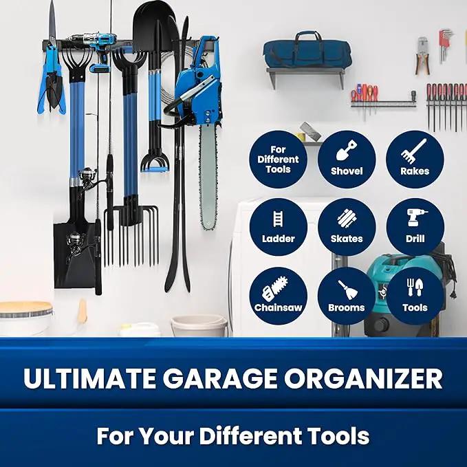 Garage Storage, Garage Organization, Garage Tool Organizer Wall Mount, Garden Tool Organization and Storage 32.1 Inches, Max 300lbs Adjustable Metal Hooks, Hangers Garden Yard Tool Rack, by GreenHaven Gardens