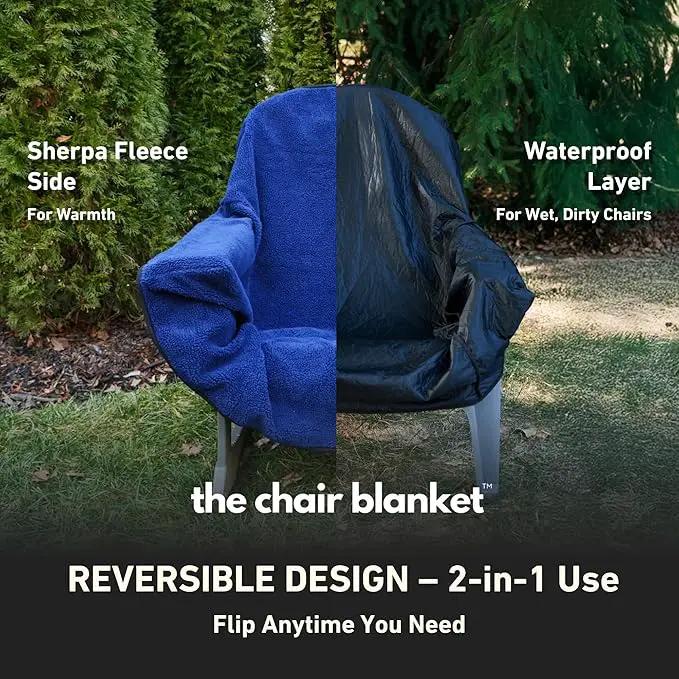 CITYBONFIRES The Chair Blanket™ Reversible Waterproof with Sherpa Lining – Portable Outdoor Cover for Camping, Sports & Patio – Folds into Carry Pouch with Strap - Navy by GreenHaven Gardens