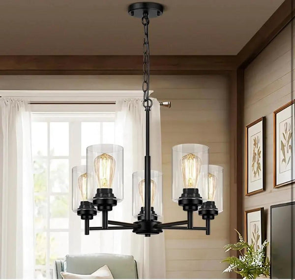 JAZAVA 5-Lights Modern Chandeliers, Pendant Lighting Hanging Adjustable Island,Semi Flush Ceiling Lights for Dinging Room Living Room Kitchen Bedroom,