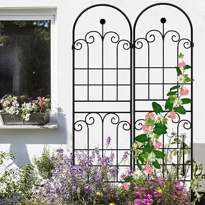 LZRS 2 Pack 71x20in Rustic Iron Arch Decoration Garden Trellis with Black Metal Coating – Perfect for Supporting Climbing Plants Outdoor, Roses, Vines, Flowers, and Vegetables. by GreenHaven Gardens