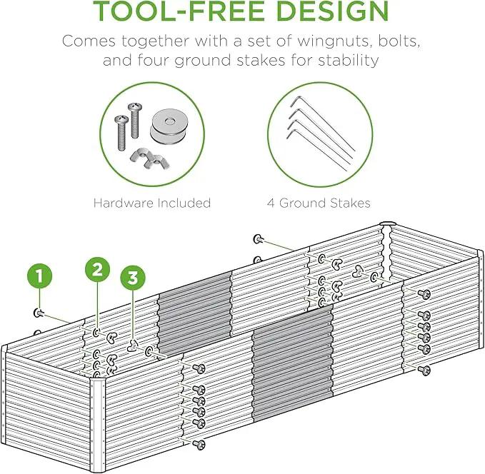Best Choice Products 8x2x2ft Outdoor Metal Raised Garden Bed, Rectangular Deep Root Planter Box for Vegetables, Flowers, Herbs, and Succulents w/ 239 Gallon Capacity - Taupe by GreenHaven Gardens