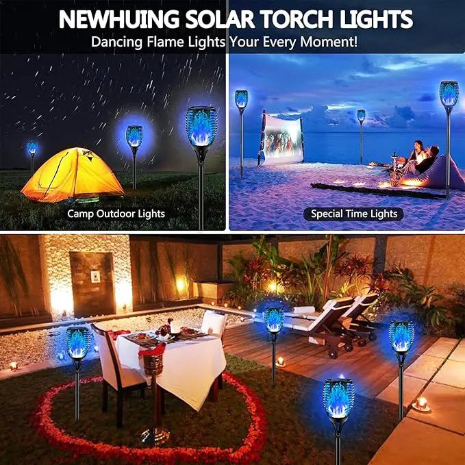 4PCs Halloween Solar Torch Lights Outdoor, 43in 96 LED, Waterproof Landscape Garden Pathway Light with Blue Vivid Dancing Flickering Flames, Auto On/Off Dusk to Dawn for Halloween Lights Decoration by GreenHaven Gardens