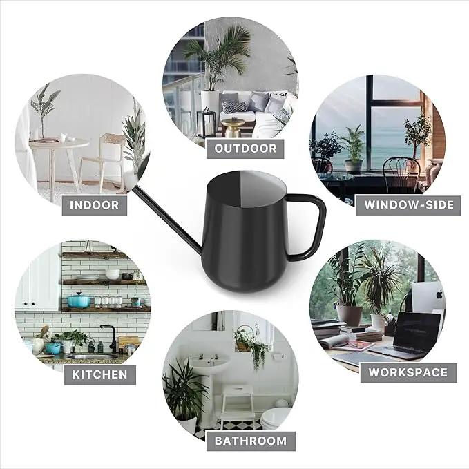 Metal Watering Can for Indoor Houseplants Outdoor Garden Long Sprout Water Can for Succulents Herb Bonsai Modern Garden Tool 33.8oz/1000ml (Dashing Black) by GreenHaven Gardens
