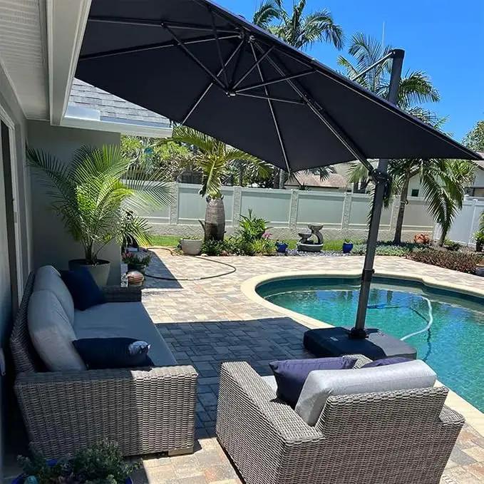 PURPLE LEAF 8 Feet Square Cantilever Umbrella Patio Umbrella with Base Outdoor Umbrella Aluminum Offset with 360-degree Rotation for Garden Deck Pool Patio, Grey by GreenHaven Gardens