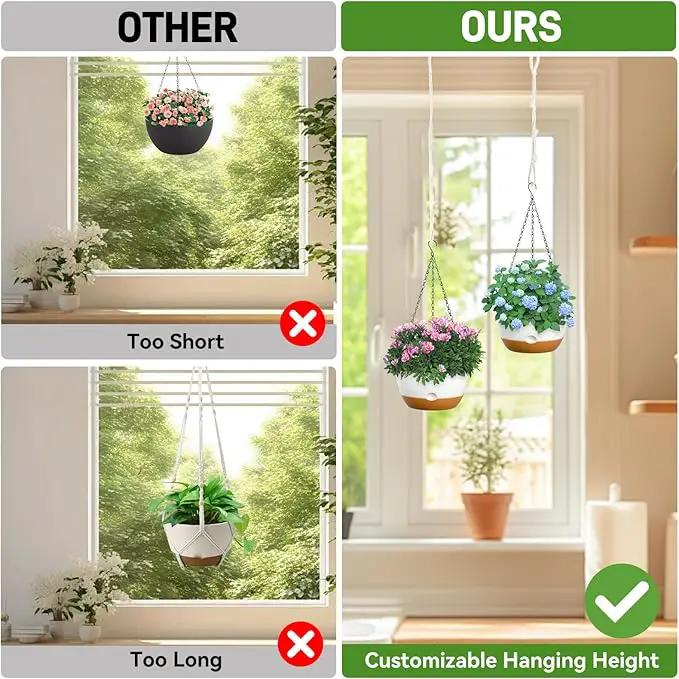10 Inch Hanging Planters for Indoor & Outdoor Plants (2 Pack) - Self-Watering & Drainage Flower Pots with 2 Kinds of Plant Hangers for Home Decor & Garden (White, 10 in) by GreenHaven Gardens