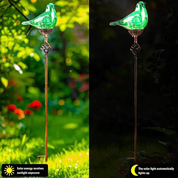 Decorative Solar Lights Outdoor Solar Bird Stake Lights Hand Blown Glass Decorative Garden Pathway Lights Outdoor Waterproof Glass Stakes (Green) by GreenHaven Gardens