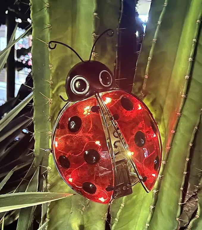 Teaeeno Ladybug Solar Lantern Pattern Light,Hanging Waterproof LED Solar Lights Outdoor Decorative,Sun-Powered Tabletop Lanterns,Metal Solar-Powered Lantern Outdoor by GreenHaven Gardens