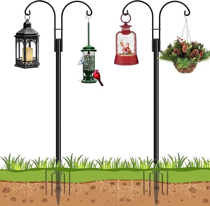 Ottsuls Bird Feeder Pole, 2 Pack 92 INCH Double Shepherds Hooks for Outdoor, Garden Pole with 5 Base Prongs Heavy Duty Planter Hooks for Hanging Plant Baskets, Lantern, Hummingbird Feeder by GreenHaven Gardens