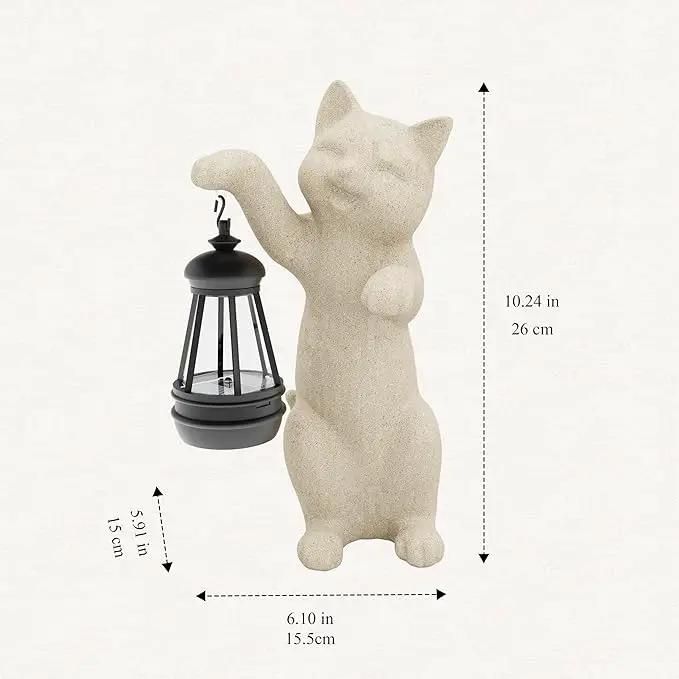 Solar Powered Garden Resin Statue Lights, 10 Inch Waterproof Outdoor Animal Cute Cat Figurine Lights, Suitable for Patios, Balconies, Lawns, Courtyards, Etc. (Hand) by GreenHaven Gardens