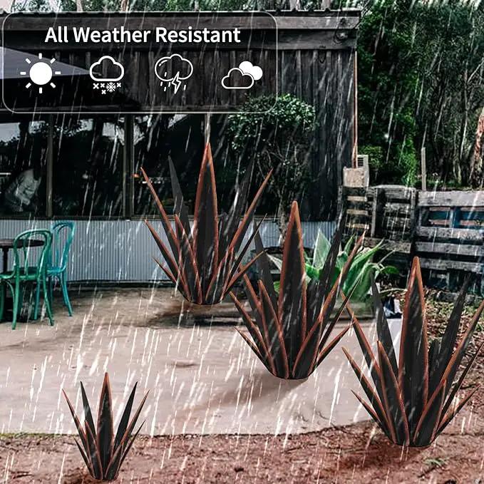 Large Tequila Rustic Sculpture, Rustic Metal Agave Plants for Outdoor Patio Yard, Home Decor Hand Painted Metal Agave Garden Yard Statue, Outdoor Lawn Ornaments Yard Stakes (Black - M) by GreenHaven Gardens