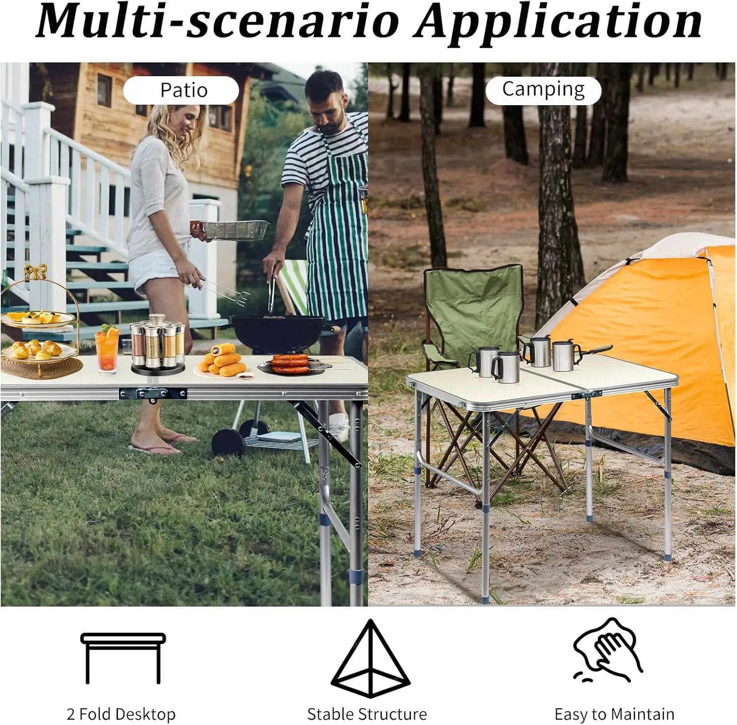 Outvita 3ft Portable Folding Camping Table, Outdoor Waterproof Adjustable Height Table, Aluminum Lightweight Suitcase Foldable Table for Picnic BBQ Beach Dining by GreenHaven Gardens