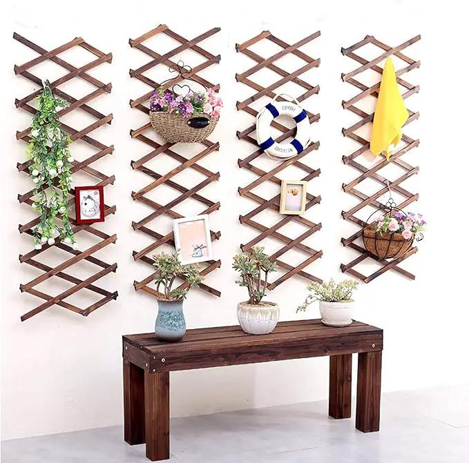 Pack of 2 Extra Thick Wooden Wall Trellis- Expandable Wall Planter Lattice Panels for Climbing Plants, Hanging Vertical Plant Support Fence Frame Outdoor Indoor for Balcony Patio Garden Room by GreenHaven Gardens