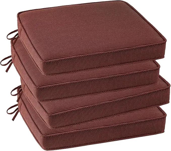 Outdoor Square Corner Seat Cushion, 19"x19"x3", Set of 4, Non Slip Seat Cushion Pads with Removable Cover for Patio Furniture, Garden Yard Lawn, Tan Dotted Red Base by GreenHaven Gardens