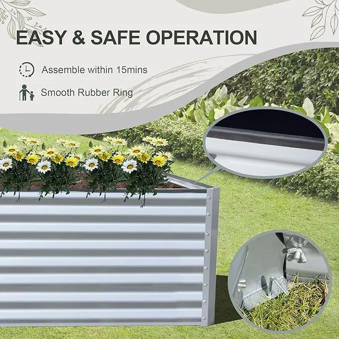 Domi Raised Garden Beds Outdoor, 8x4x2ft Thickening Tall Metal Rectangular Deep Root Box Planter for Vegetables, Flowers, Herbs, and Succulents 2" Deep w/ 456 Gallon Capacity - Silvery by GreenHaven Gardens