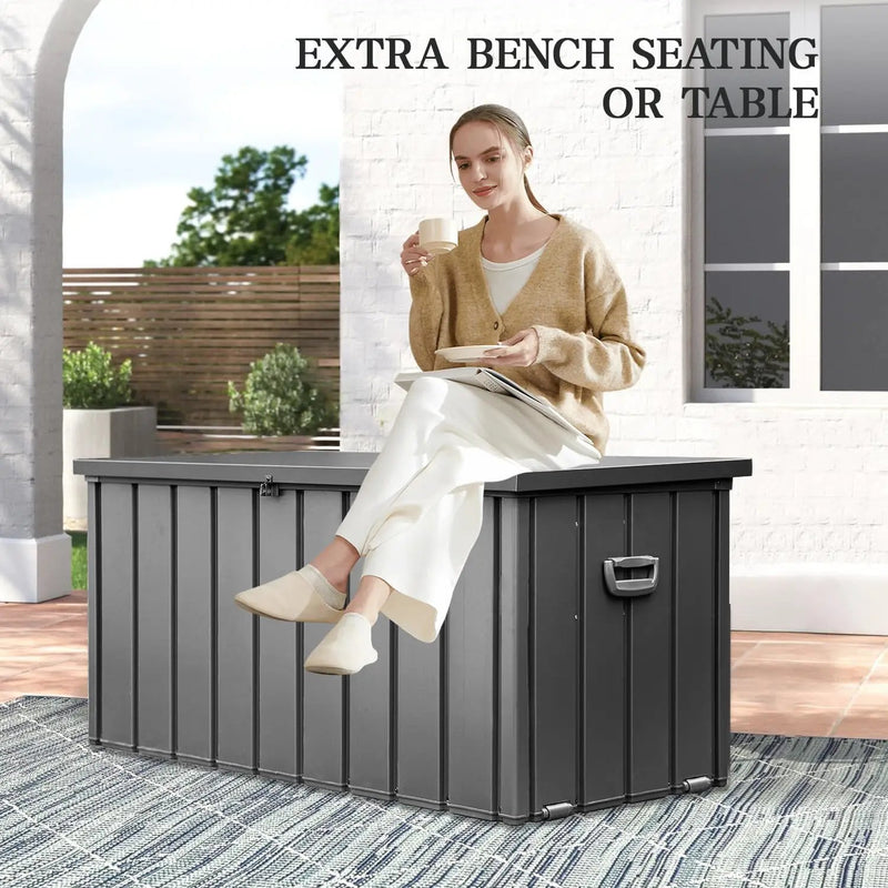Domi 100-Gallon Outdoor Storage Box – Waterproof, Lockable Storage Cabinet for Patio Furniture, Garden Tools & Pool Supplies – Large Metal Storage for Cushions, Toys & More by GreenHaven Gardens