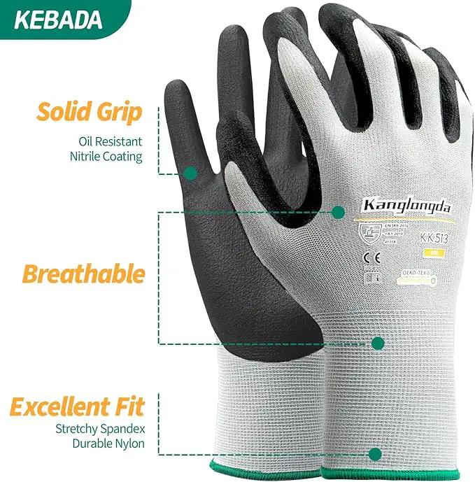 Kebada Foam Nitrile Coated Work Gloves, 3 Pairs Nylon Gloves with Grip, Ideal for Package Handling, Warehouse, Mechanic and Light Duty Construction, Small by GreenHaven Gardens