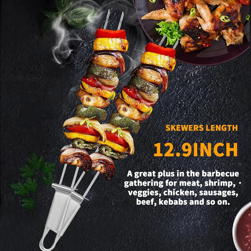 BBQ Skewers,Premium 304 Stainless Steel BBQ Skewers,13 Inch Heavy Duty Metal Kabob Sticks for Grilling, Reusable & Dishwasher Safe (Double fork8) by GreenHaven Gardens