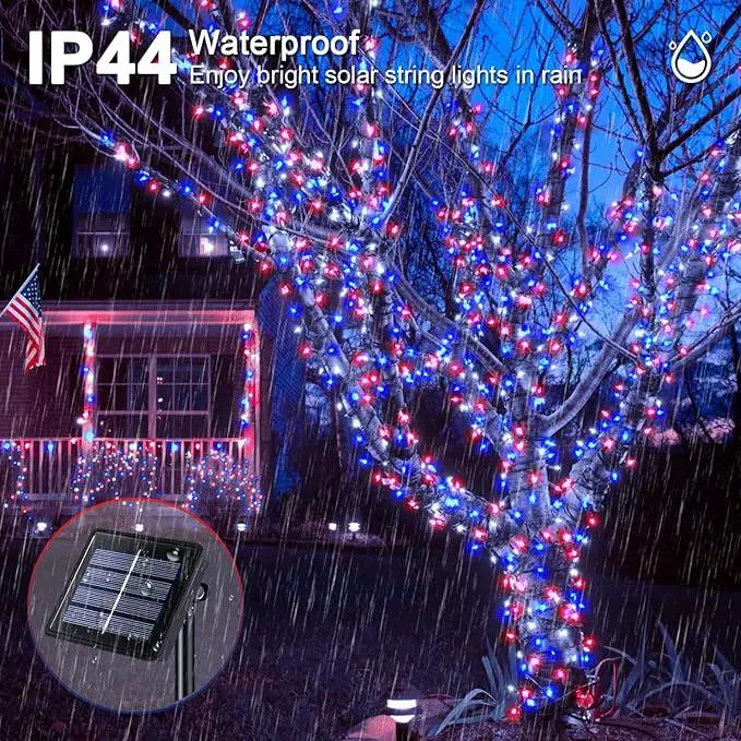 JMEXSUSS 2 Pack Red White and Blue Solar Lights, 200LED 75.5ft Patriot Solar String Lights Outdoor Waterproof, 8 Modes 4th of July Light for Independence Day Patio Garden Tree Decorations by GreenHaven Gardens