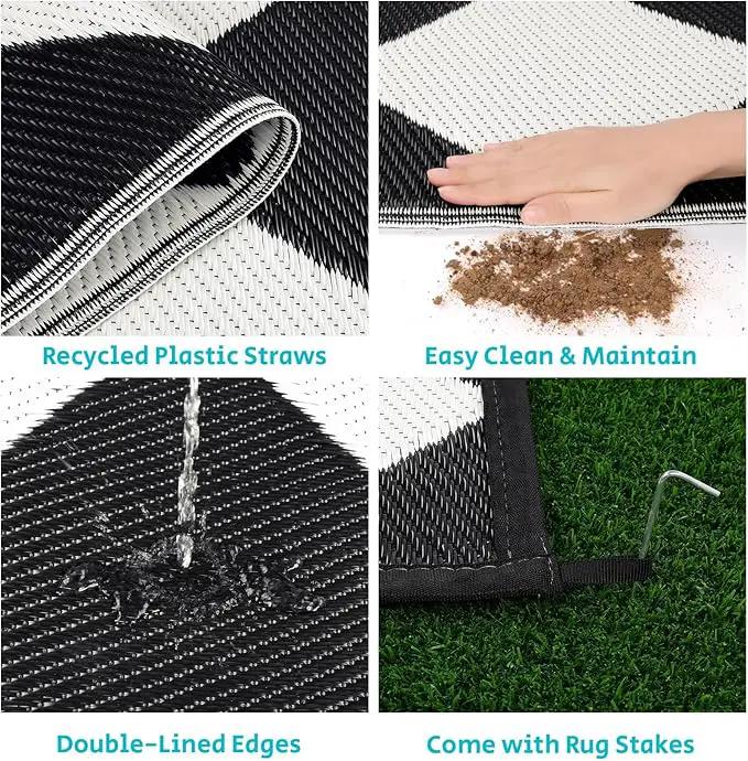 HEBE Outdoor Rug Waterproof 6x9, Reversible Plastic Straw Rug RV Camping Rug, Indoor Outdoor Patio Mat Clearance, Outside Carpet for Porch,Deck,Camper,Balcony,Backyard,Picnic by GreenHaven Gardens