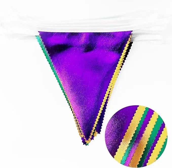 Mardi Gras Party Decorations Purple Green and Gold Metallic Fabric Triangle Pennant Banner Flag Hanging Bunting Garland for Birthday Wedding Baby Shower Bridal Shower Holiday Masquerade Party Supplies by GreenHaven Gardens