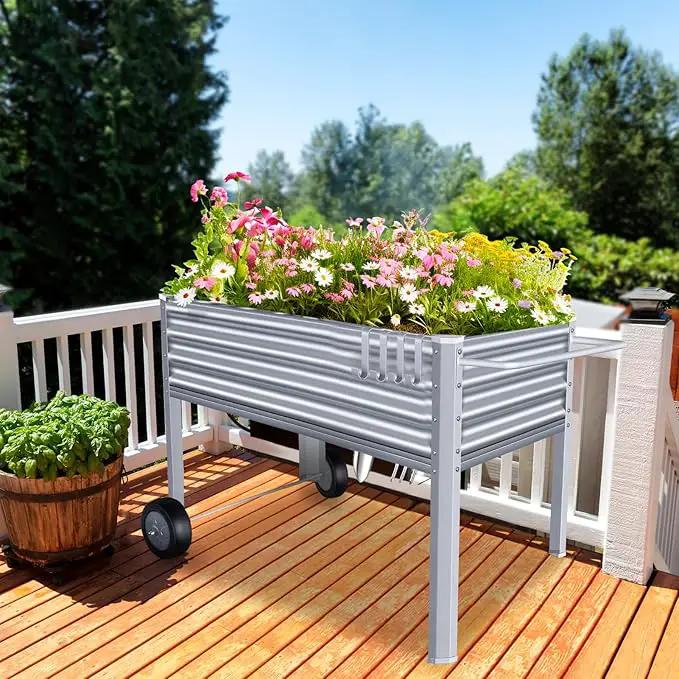 Galvanized Raised Garden Bed with Legs, Metal Raised Planter Box with Drainage Holes Outdoor Elevated Garden Bed on Wheels for Backyard, Patio, Balcony by GreenHaven Gardens