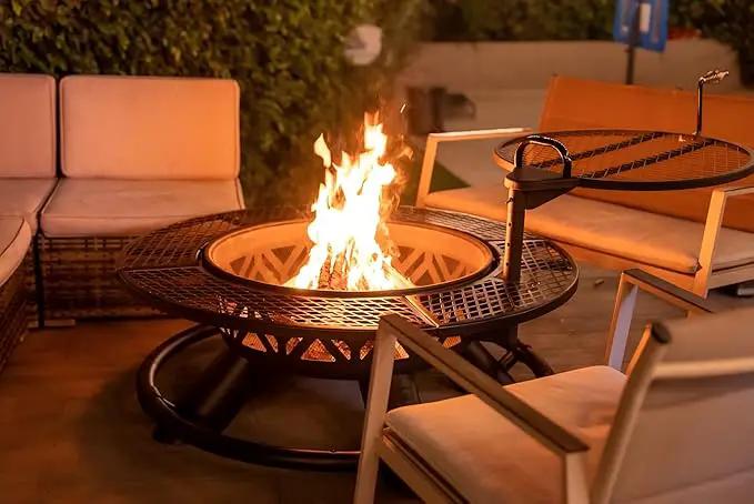 Red Mountain Valley 47" Outdoor Fire Pit with Adjustable Grill, 2-in-1 Metal Outdoor Fireplaces, Large Patio Wood Burning Fire Pits for Outside, Ideal for Backyard, Patio, Party by GreenHaven Gardens