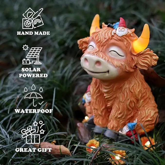 Solar Garden Statue Highland Cow Figurine with Funny Gnomes Garden Outdoor Decor for Yard Patio Lawn Christmas Housewarming Gifts for Women,Mom,Grandma by GreenHaven Gardens